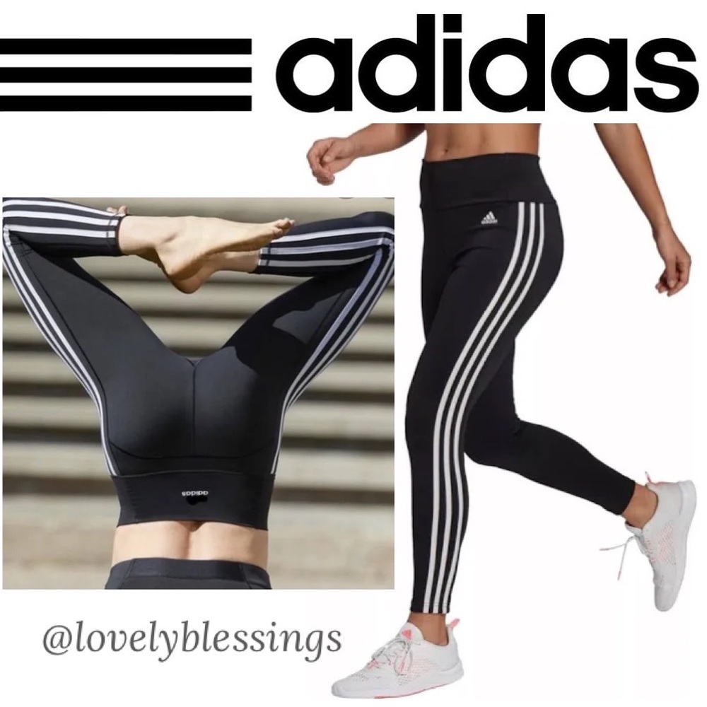 Adidas Aeroready Leggings Classic Black and White Adidas Stripe Womens Small